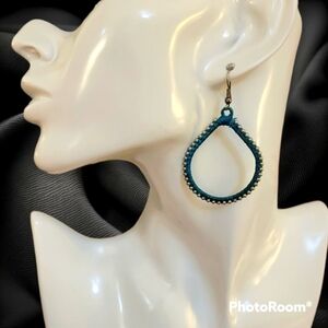 3/$30 Teal Thread Wrapped Tear Drop Dangle Hook Earrings